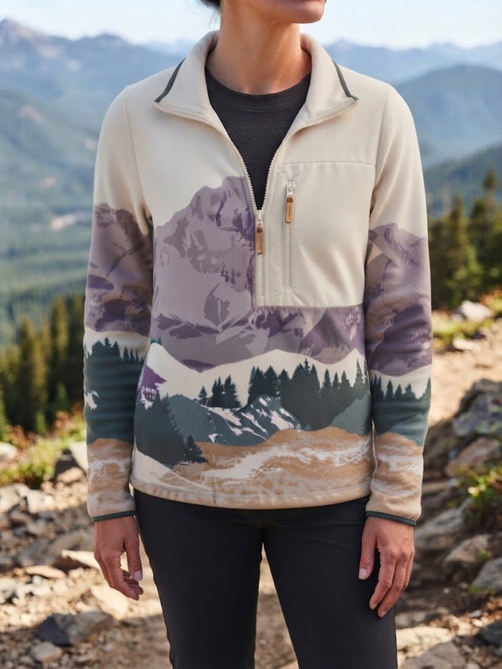 Mountain Graphic Half Zip Pullover Sweater